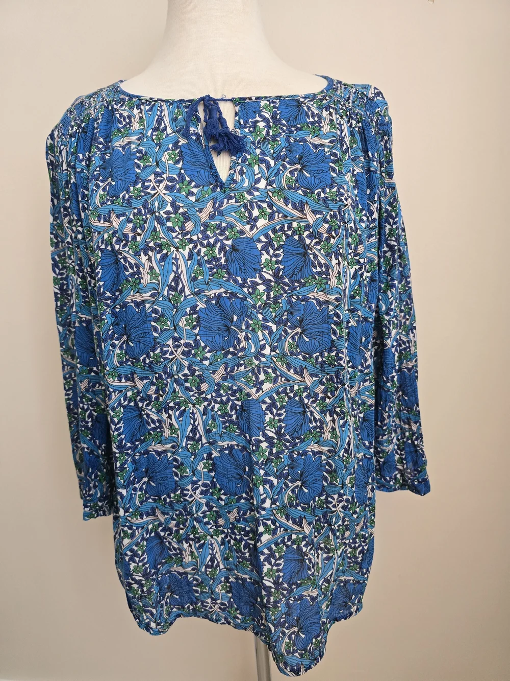 Liz Claiborne Blue Floral Peasant Top Size S Rayon - Picture 5 of 9